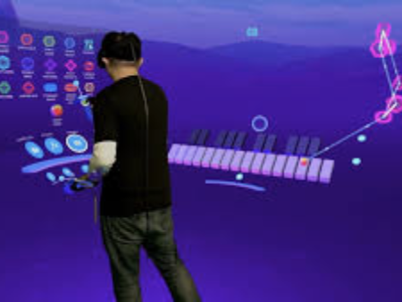 Man using VR to make music