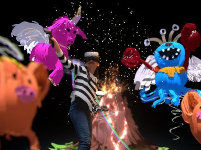 person painting using vr